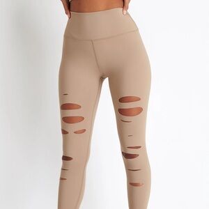 NWOT ALO Yoga High Waist Ripped Warrior Legging in Tan Size S